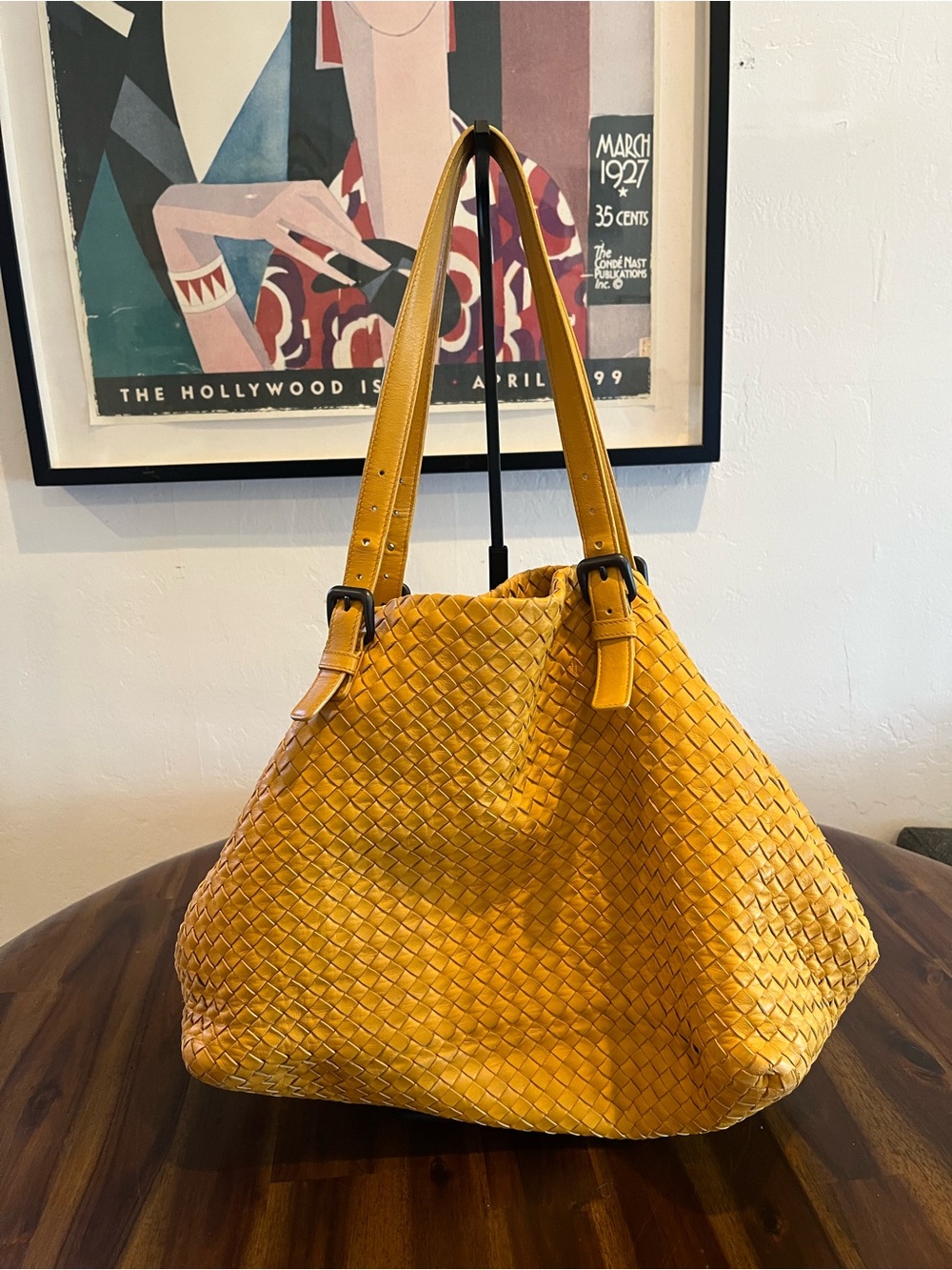 Bottega Veneta Cesta Woven Leather Tote in Mustard Yellow